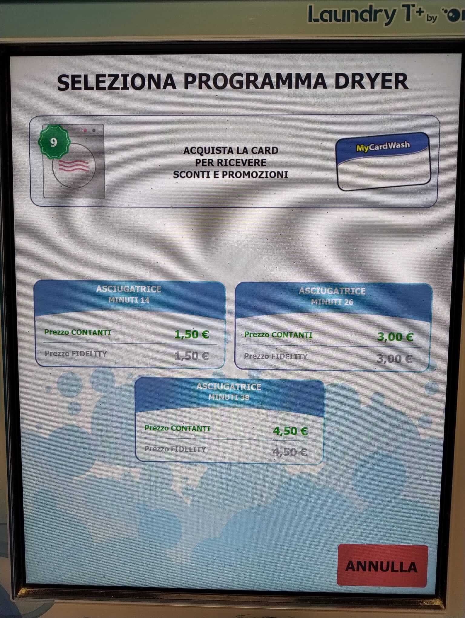 Selezione del tempo di asciugatura sullo schermo